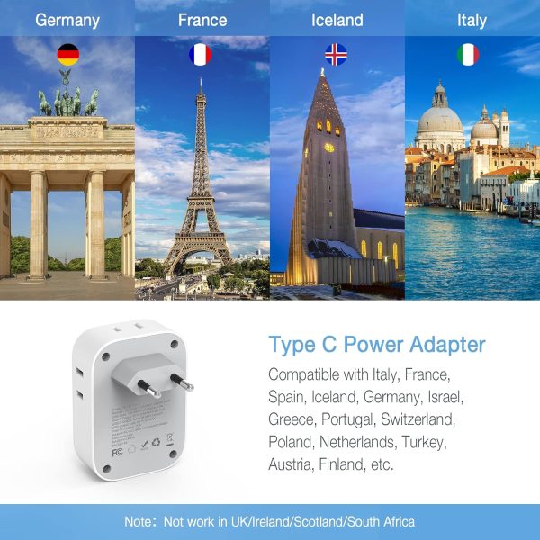 2 Pack European Travel Plug Adapter, International Power Plug Adapter with 3 Outlets 3 USB Charging Ports(1 USB C), Type C Plug Adapter Travel Essentials to Most Europe EU Spain Italy France Germany - Image 2