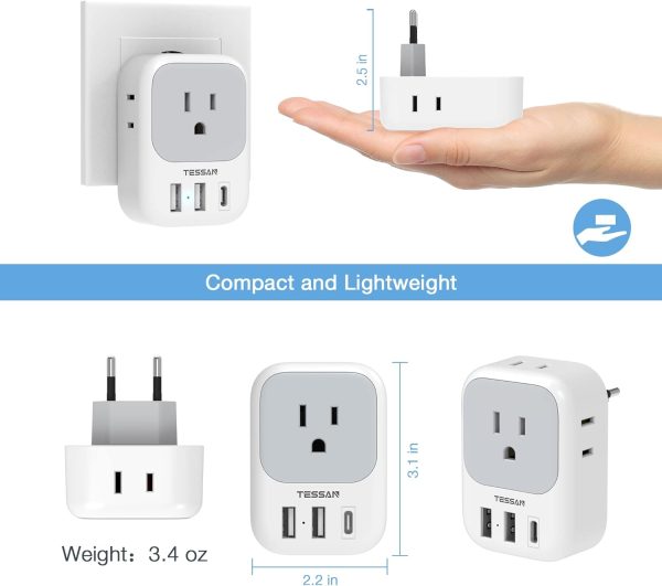 2 Pack European Travel Plug Adapter, International Power Plug Adapter with 3 Outlets 3 USB Charging Ports(1 USB C), Type C Plug Adapter Travel Essentials to Most Europe EU Spain Italy France Germany - Image 6