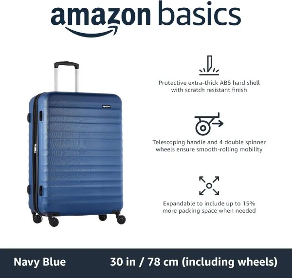 Expandable Hardside Luggage, Suitcase with Wheels, 30-inch Spinner with Four Spinner Wheels and Scratch-Resistant Surface, Navy Blue - Image 2