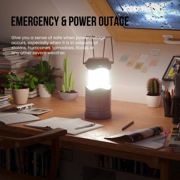 Lichamp LED Lanterns, 4 Pack Pop Up Lanterns for Power Outages, Bright Battery Powered Hanging Lanterns for Outdoor Camping Hiking, Emergency Survival Lights for Hurricane Collapsible, Dark Gray - Image 2