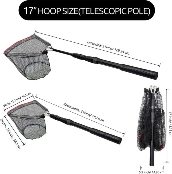 SAN LIKE Fishing Net Fish Landing Net Collapsible Fish Net with Anti-Slip Telescoping Rubber Pole Handle for Kids Adults in Saltwater Freshwater Multi-Size Extending to 37/42/43/51/69/71/89/98inch - Image 2