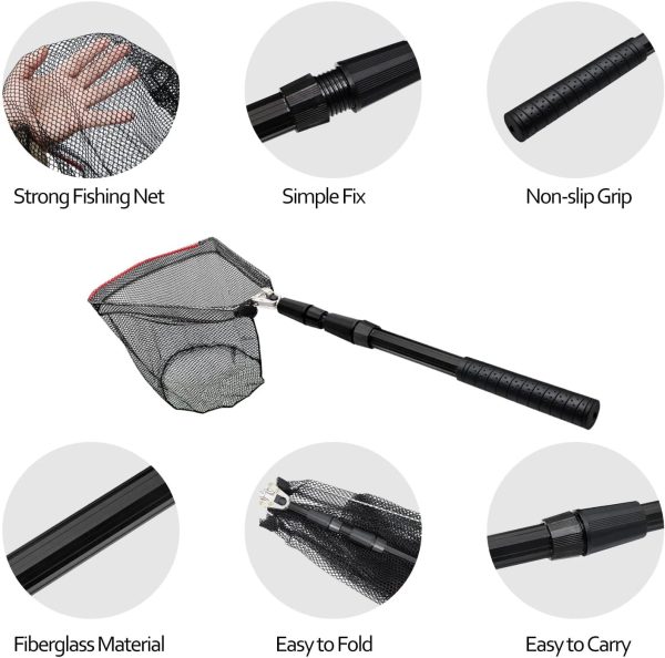 SAN LIKE Fishing Net Fish Landing Net Collapsible Fish Net with Anti-Slip Telescoping Rubber Pole Handle for Kids Adults in Saltwater Freshwater Multi-Size Extending to 37/42/43/51/69/71/89/98inch - Image 3