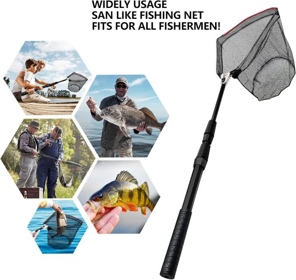 SAN LIKE Fishing Net Fish Landing Net Collapsible Fish Net with Anti-Slip Telescoping Rubber Pole Handle for Kids Adults in Saltwater Freshwater Multi-Size Extending to 37/42/43/51/69/71/89/98inch - Image 6