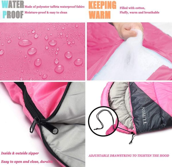 tuphen- Sleeping Bags for Adults Kids Boys Girls Backpacking Hiking Camping, Cold Warm Weather 4 Seasons Indoor Outdoor, Waterproof - Image 2